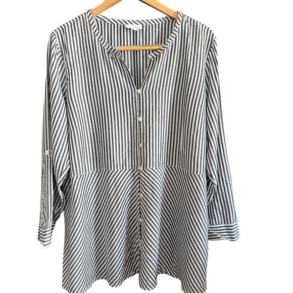 J.JILL | Grey and White Striped Button down Tunic Blouse | Extra large Petite - Picture 1 of 6
